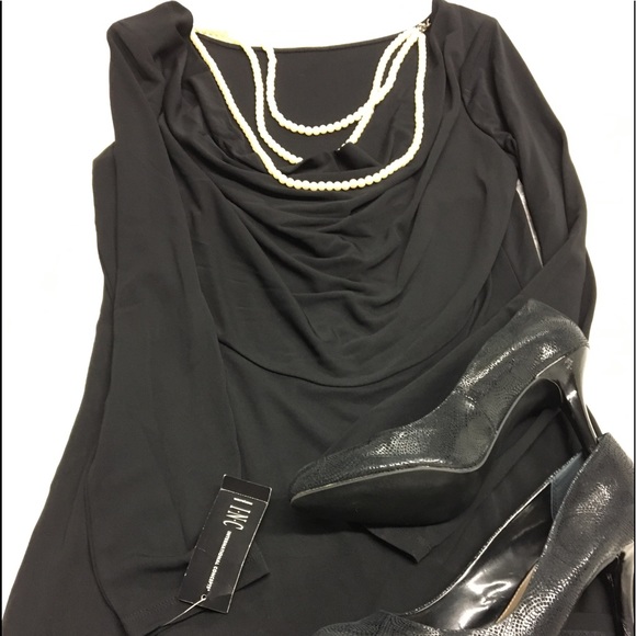 INC International Concepts Faux Pearl Long Sleeve Little Black Dress NWT - Picture 6 of 9